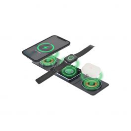 Dviced – 3-in-1 összecsukható vezeték nélküli mágneses töltő, 15W gyorstöltéssel – fekete/réz