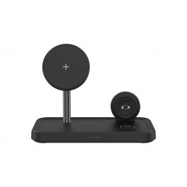 Dviced – 3-in-1 vezeték nélküli mágneses töltőállomás, 15W gyorstöltéssel + USB kábel + hálózati töltő – fekete