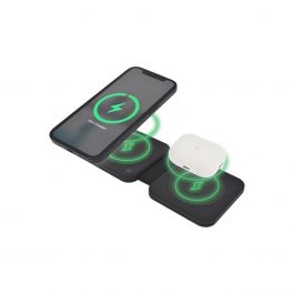 Dviced – 2-in-1 összecsukható vezeték nélküli mágneses töltőállomás, 15W gyorstöltéssel – fekete