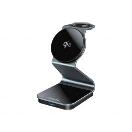 Dviced – 3 az 1-ben Mágneses, Qi2 vezeték nélküli töltőállvány, kábellel és fali töltővel - sötétszürke