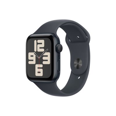 Apple Watch SE (2024) GPS – 44 mm-es ﻿éjfekete alumíniumtok, fekete sportszíj - S/M