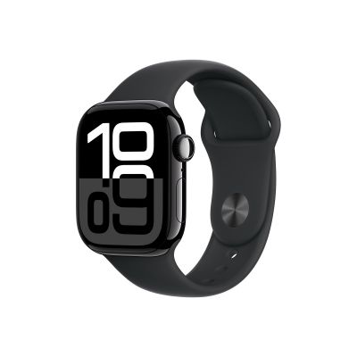 Apple Watch Series 10 GPS – 42 mm-es kozmoszfekete alumíniumtok, fekete sportszíj - S/M