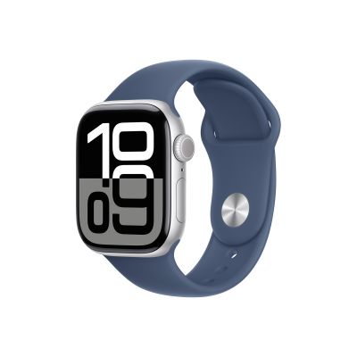Apple Watch Series 10 GPS – 42 mm-es ezüst alumíniumtok, denim sportszíj - M/L
