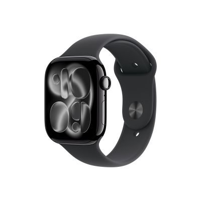 Apple Watch Series 11 GPS – 46 mm-es kozmoszfekete alumíniumtok, fekete sportszíj - M/L
