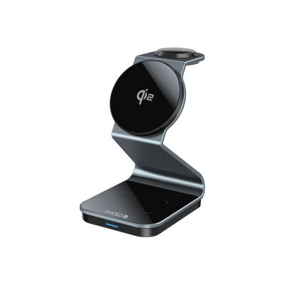 Dviced – 3 az 1-ben Mágneses, Qi2 vezeték nélküli töltőállvány, kábellel és fali töltővel - sötétszürke