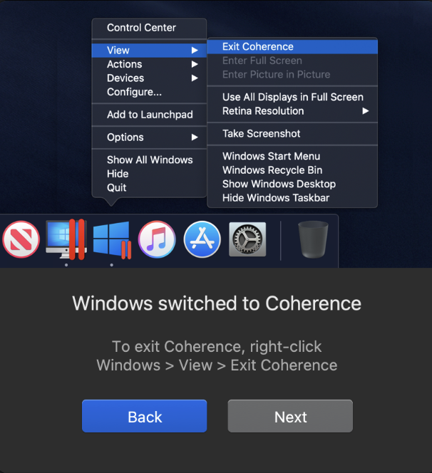 Parallels Desktop Coherence funkci&oacute; M1 &eacute;s M2 Macen
