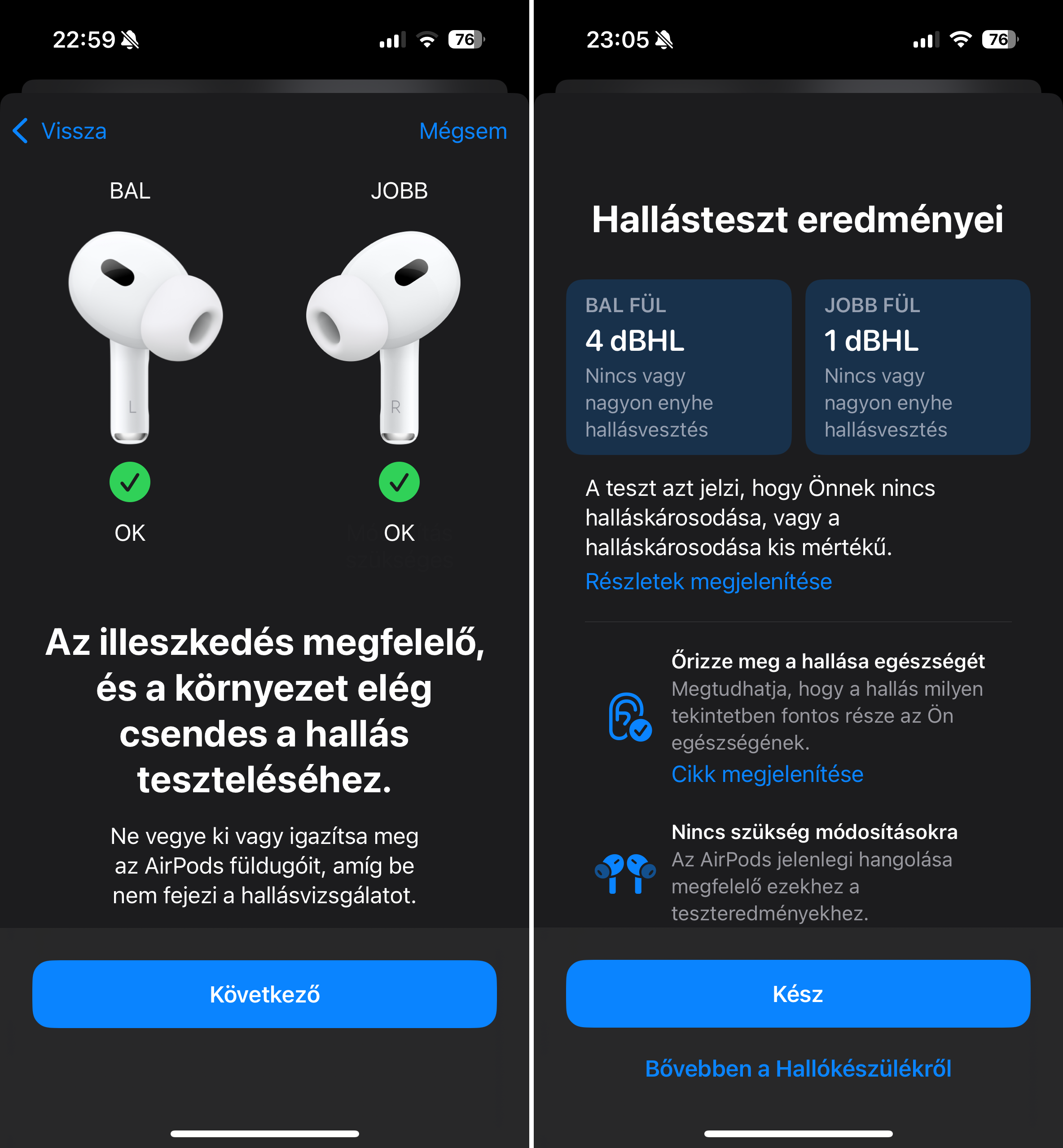 AirPods Pro 2 hall&aacute;svizsg&aacute;lat eredm&eacute;nyek