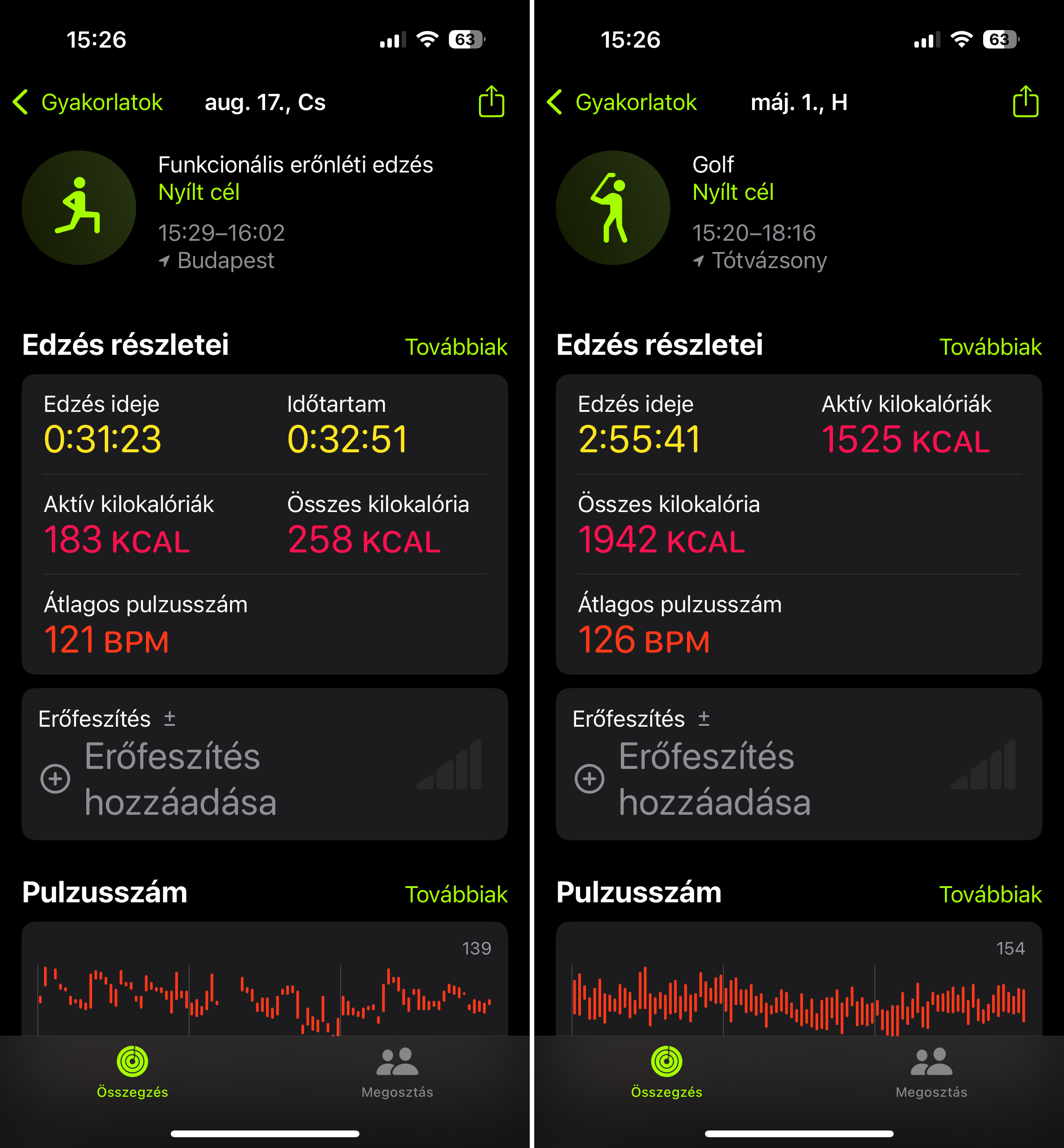 Edz&eacute;sek &ouml;sszegz&eacute;se az Apple Fitnesz alkalmaz&aacute;sban