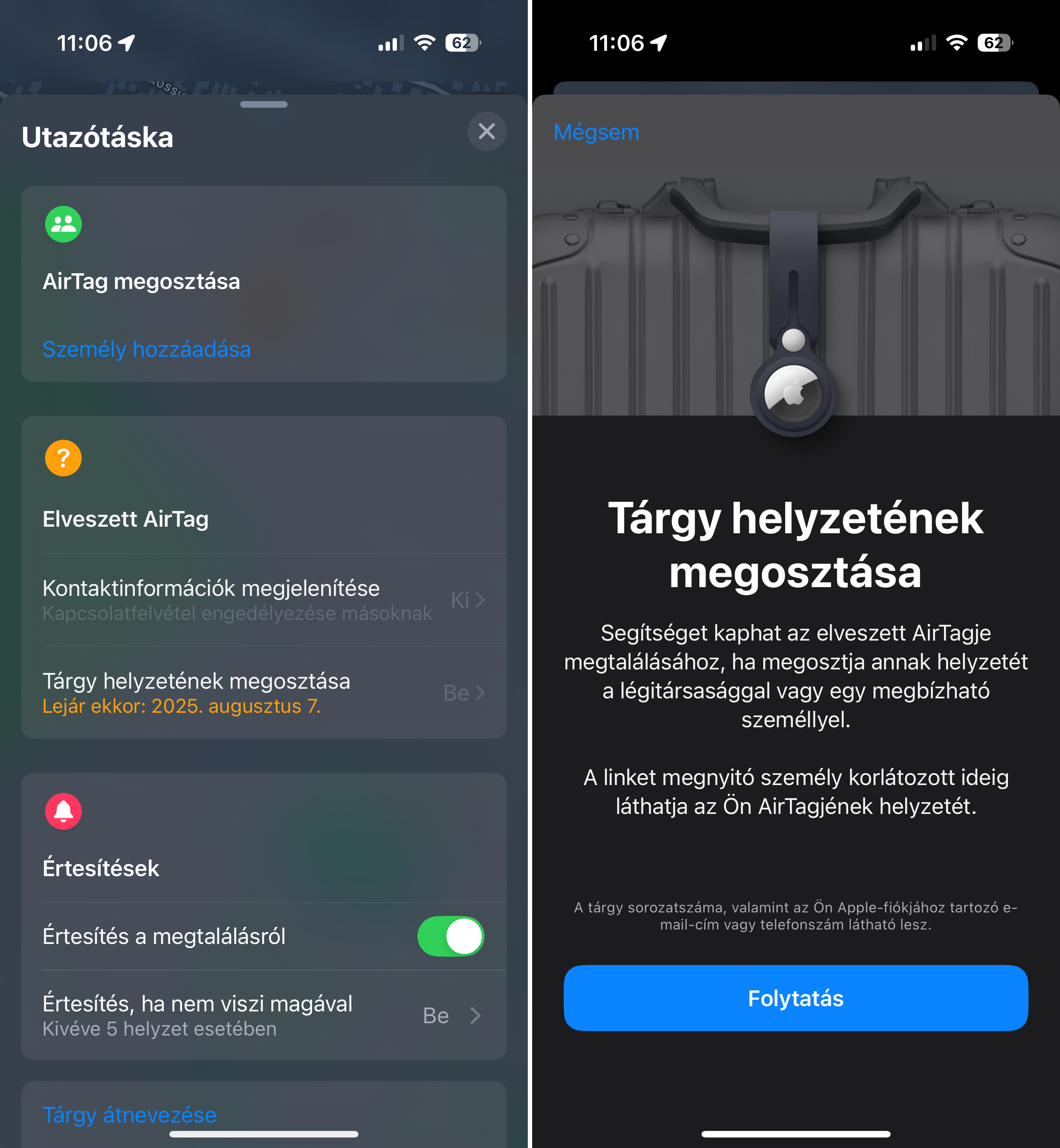 AirTag megoszt&aacute;sa