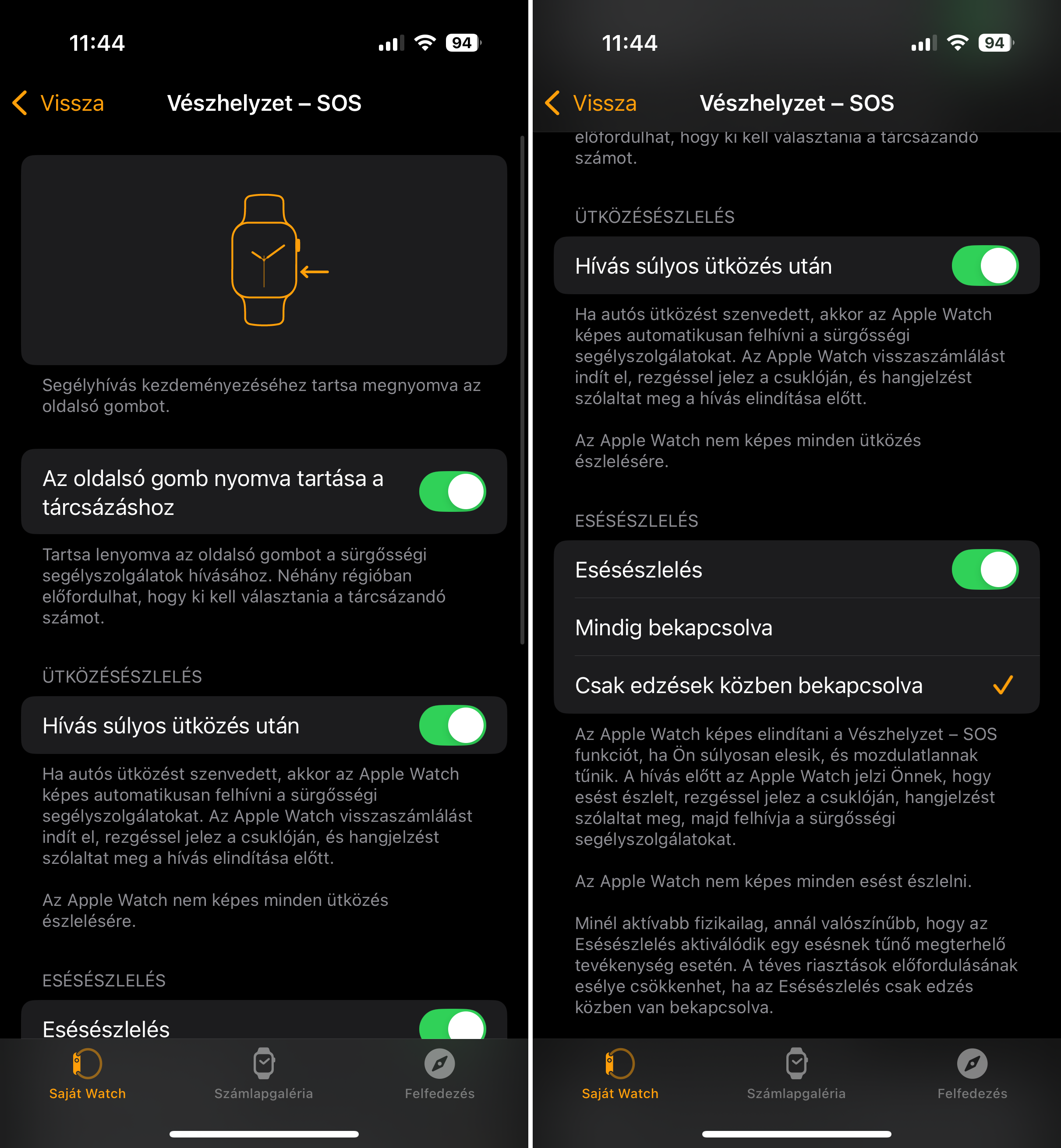 Ütközésészlelés funkció Apple Watch-on Ütközésészlelés funkció Apple Watch-on